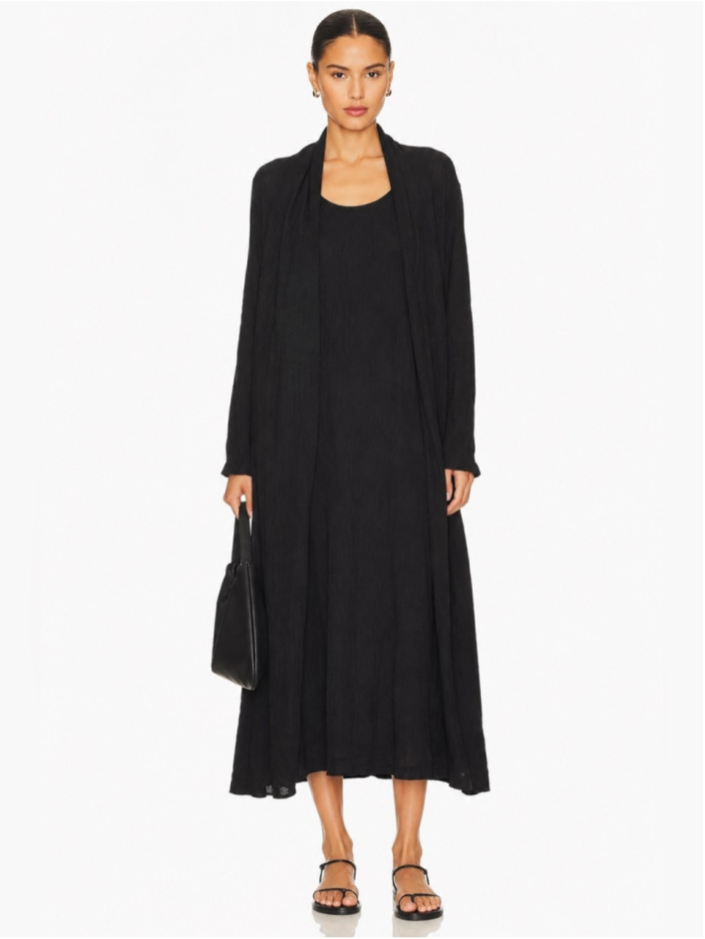 Black Crinkle Layered One-Piece Midi Dress art